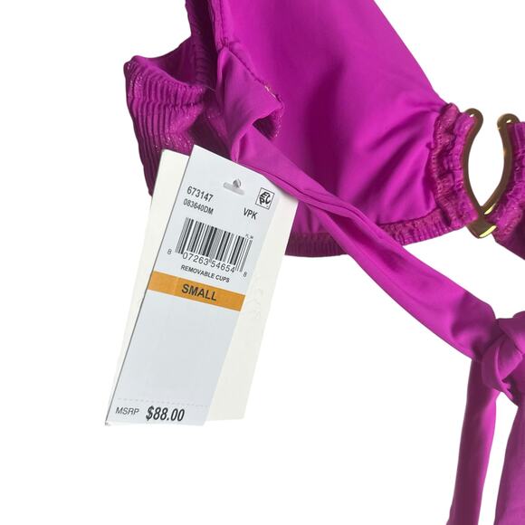 Becca Vivid Pink Stephanie Tie Back Bralette Bikini Swimsuit Top Size Small - Picture 3 of 8